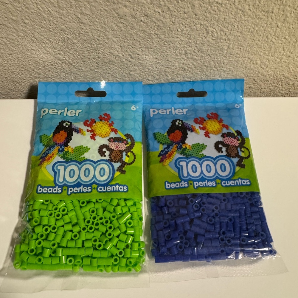 Perler 1000 Beads Pack - Kiwi Lime Green & Dark Blue - 2 packs total.